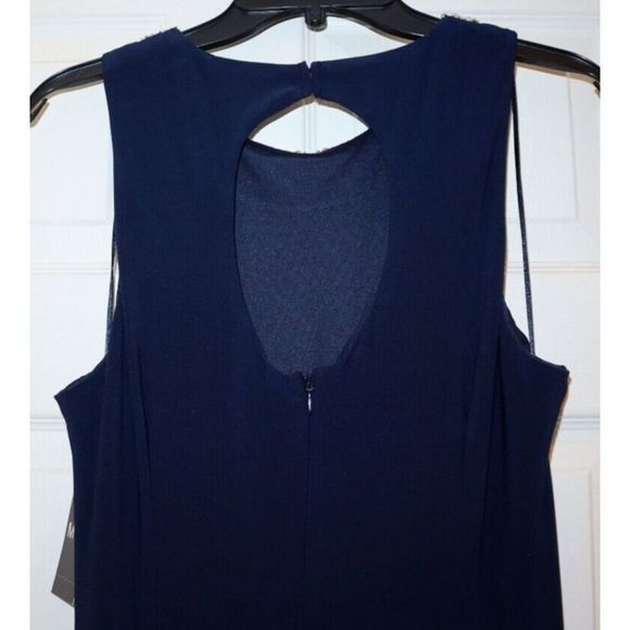 MSK 93900363L Sz 16 Navy Style Setter Embellished Front-Slit Evening Gown $129 - Picture 4 of 12